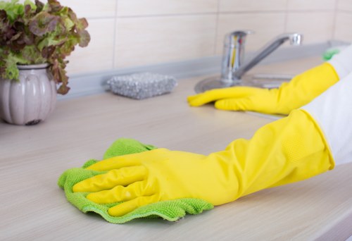 Close view of rug cleaning tools and a cleaned rug surface